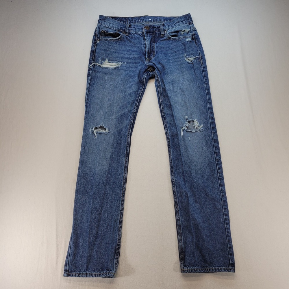 Aeropostale Essex Straight Leg Jeans Mens 29x32 Blue Distressed Ripped Denim